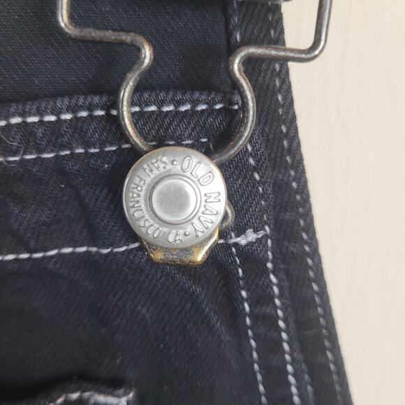 Vintage Old Navy Shortalls Overalls Shorts 10 Black Denim Bib Romper Y2K Buckle - Picture 3 of 7